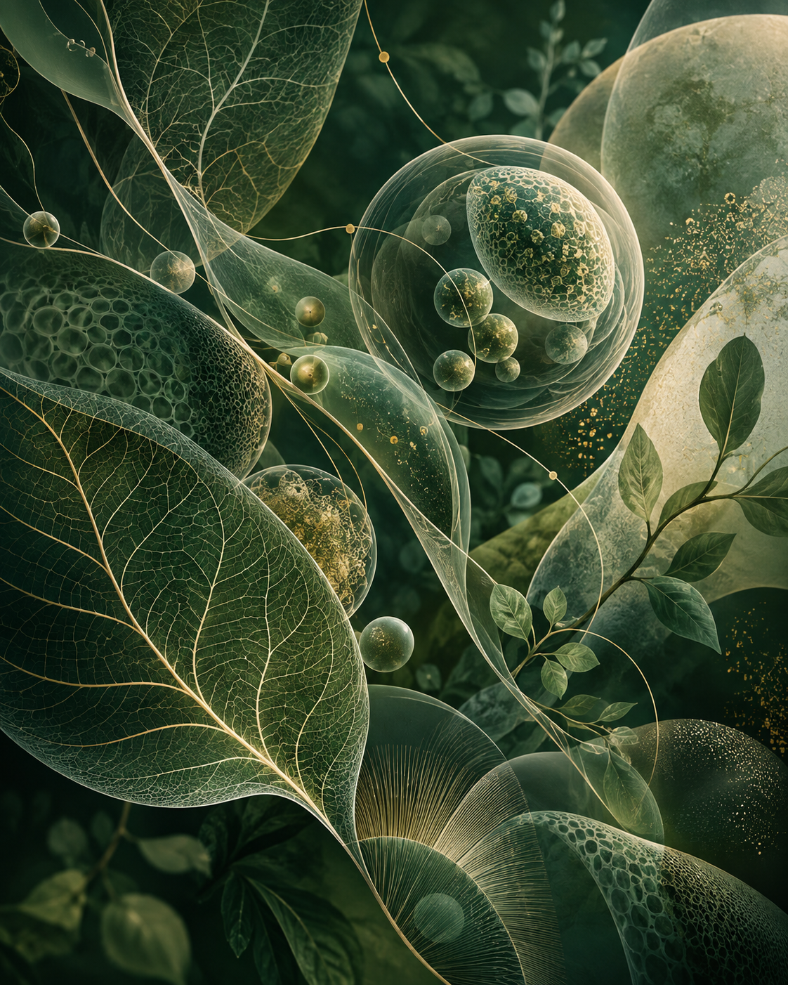 An abstract botanical composition representing connected health systems